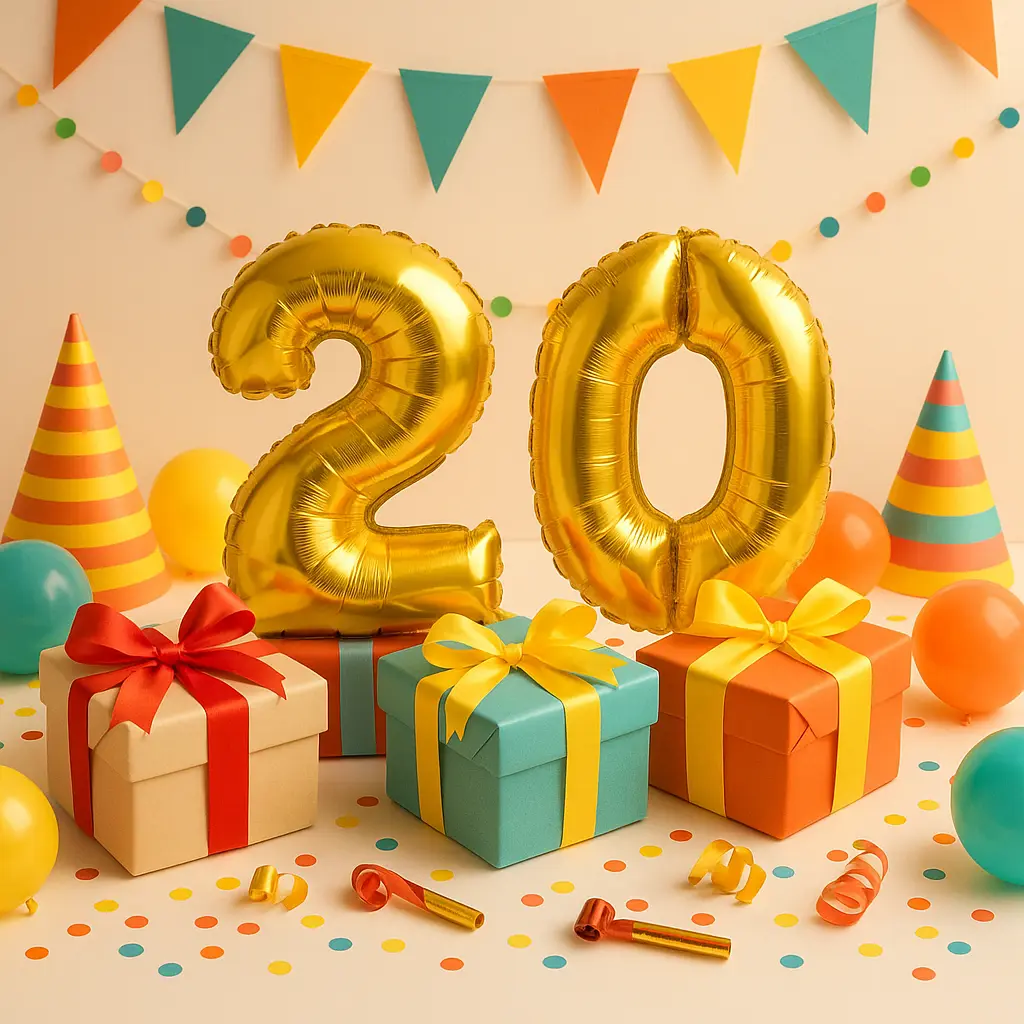 בלונים ומתנות לחגיגת יום הולדת 20