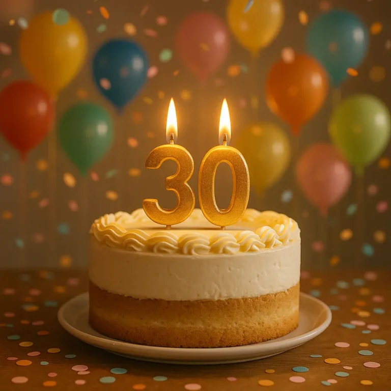 עוגת יום הולדת חגיגית עם נרות לגיל 30