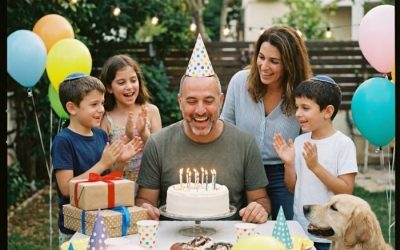המשפחה אומרת ברכות לאבא ליום הולדת