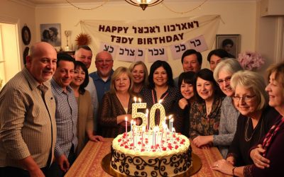 חגיגת יום הולדת 50 עם משפחה וחברים מסביב לעוגה מרשימה